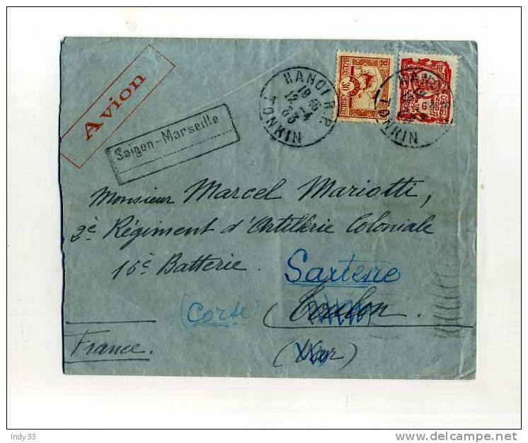 - FRANCE COLONIES . INDOCHINE .AFFRANCHISSEMENT COMPOSE SUR ENVELOPPE DE 1933 DE L´INDOCHINE A LA METROPOLE  . PAR AVION - Airmail