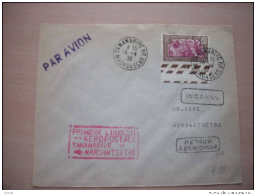 16/316  LETTRE POUR MAROANTSETRA   1° LIAISON AEROPOSTALE  1938 - Brieven En Documenten