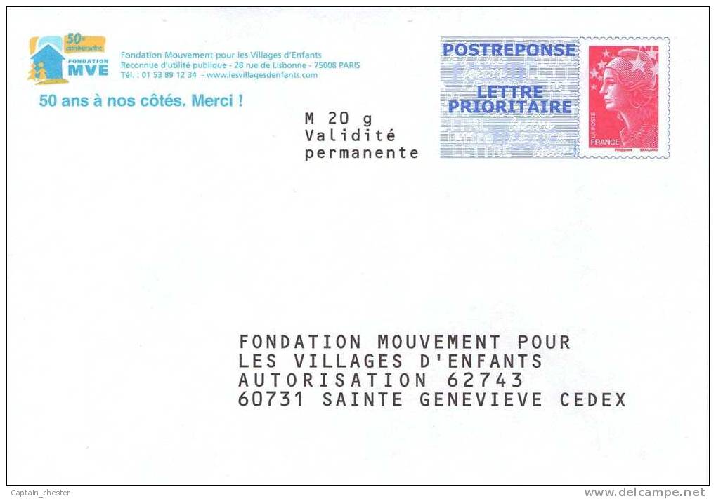 POSTREPONSE " Fondation Mouvement Pour Les Villages D'Enfants "  NEUF ( 08P623 -  Beaujard ) - PAP: Antwort/Beaujard