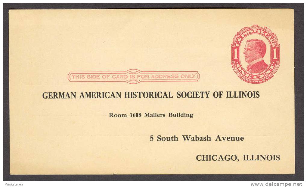 United States Private Postal Stationery Ganzsache German American Historical Society Of Illinois Chicago 1912 Mint Card - Sonstige & Ohne Zuordnung