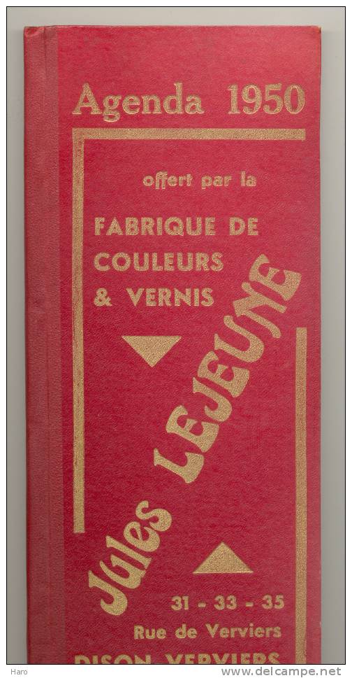 AGENDA 1950 - Fabrique De Couleurs & Vernis Jules LEJEUNE - DISON - VERVIERS - Autres & Non Classés