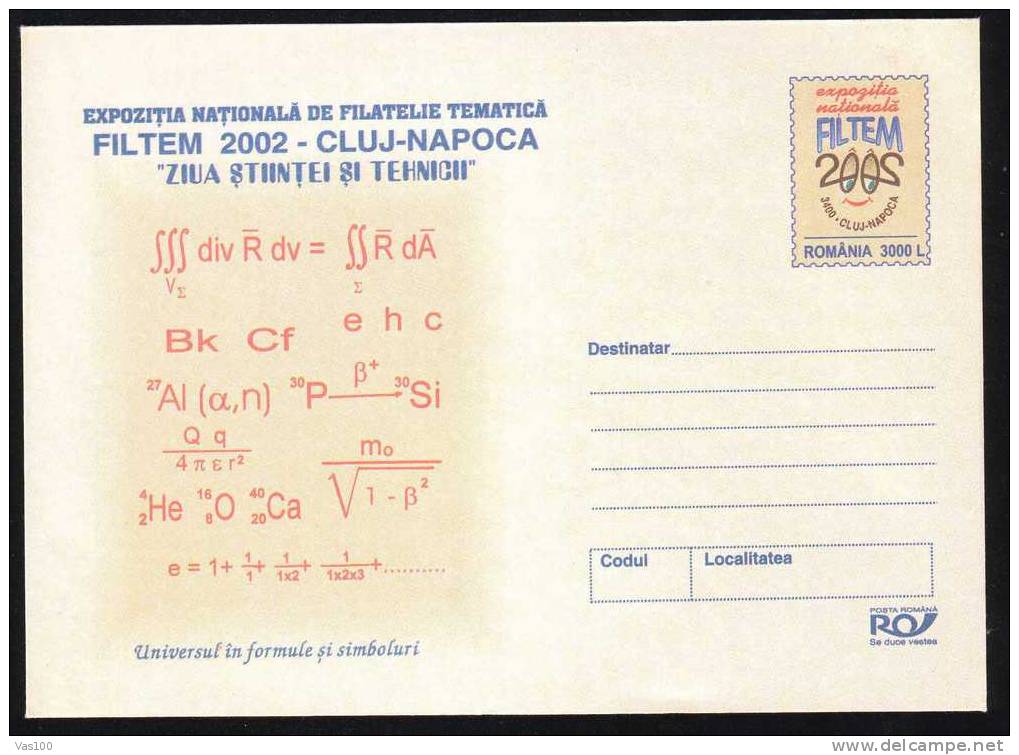 Physics And Mathematics,entier Postaux,cover Stationery 2002 Romania. - Computers