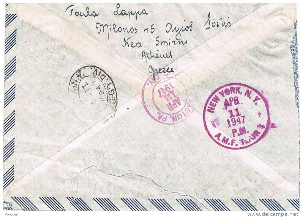 Carta Aerea ATENAS (Grecia) 1947 A Estados Unidos - Covers & Documents