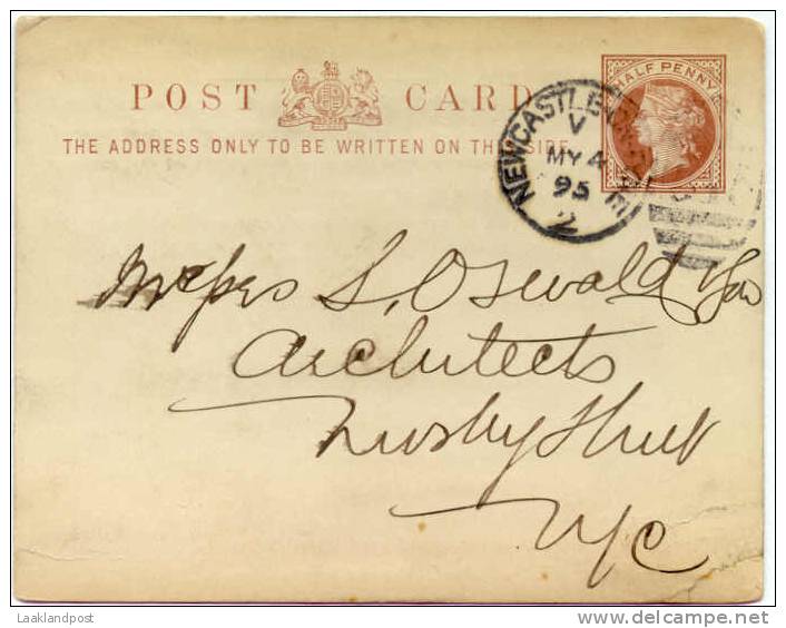 GB 1895 1/2d POSTCARD DIE II, HUGGINS CP29a, USED IN NEWCASTLE, WITH NEWCASTLE-ON-TYNE DUPLEX. PART-PRINTED REVERSE FOR - Postwaardestukken