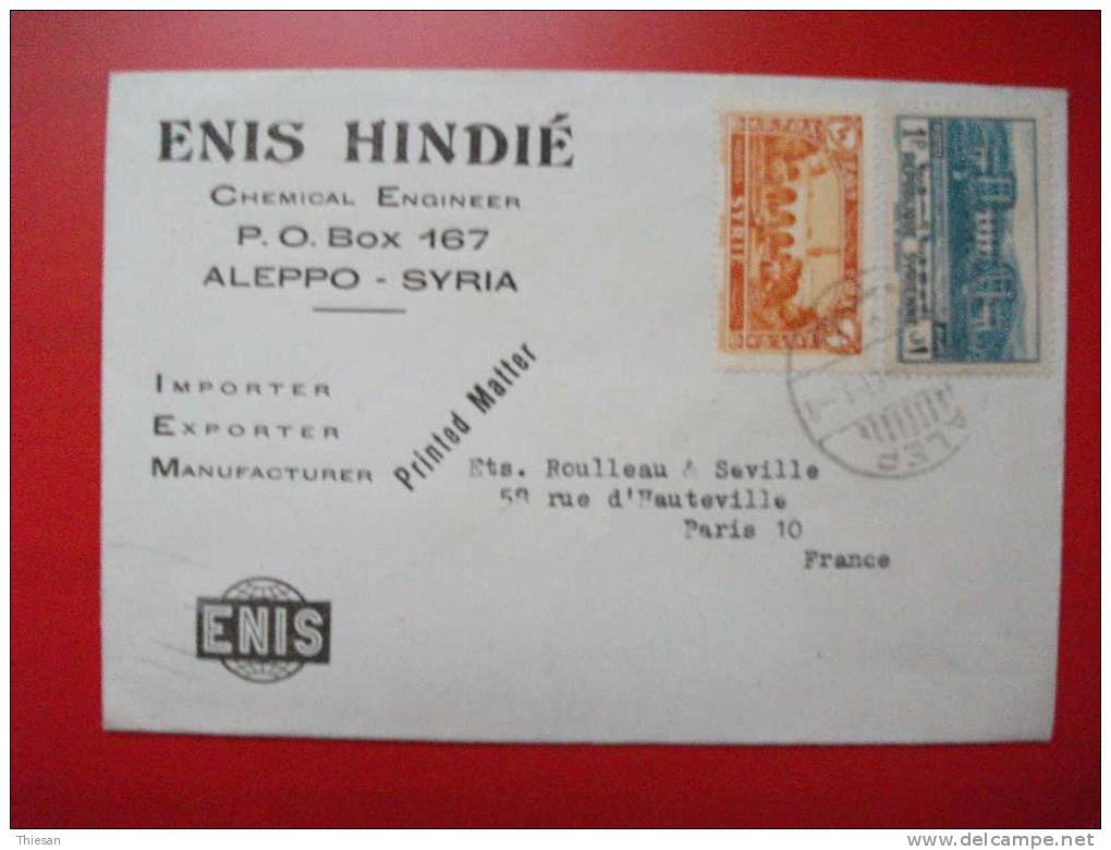 Syrie. Lettre Alep 1946 Tarif Imprimés. Cover Printed Matter Rate. Chimie. - Covers & Documents