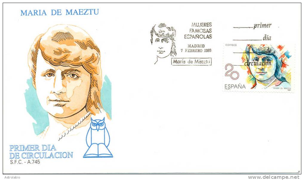 Espagne FDC 1989 " Maria De Maeztu, Féministe " Yvert 2605 - Femmes Célèbres