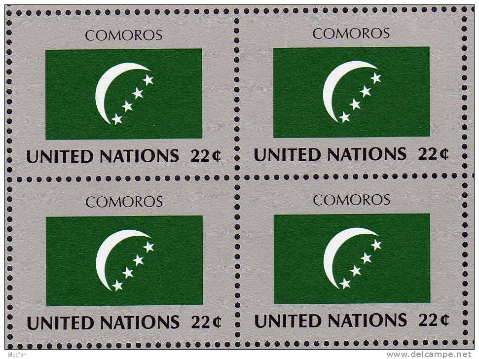 COMOROS UN-Flaggen VIII 1987 New York 524+ 4-Block + Kleinbogen ** 16€ - Isole Comore (1975-...)