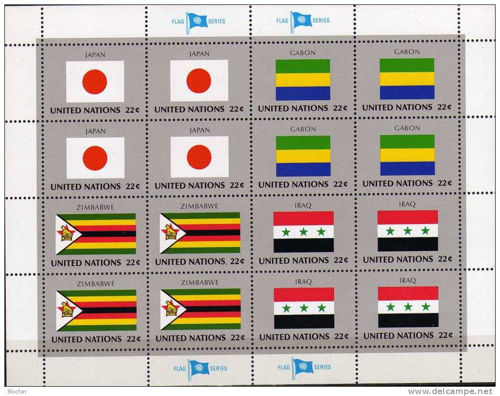 GABON UN-Flaggen VIII 1987 New York 529+ 4-Block + Kleinbogen ** 16€ - Gabun (1960-...)