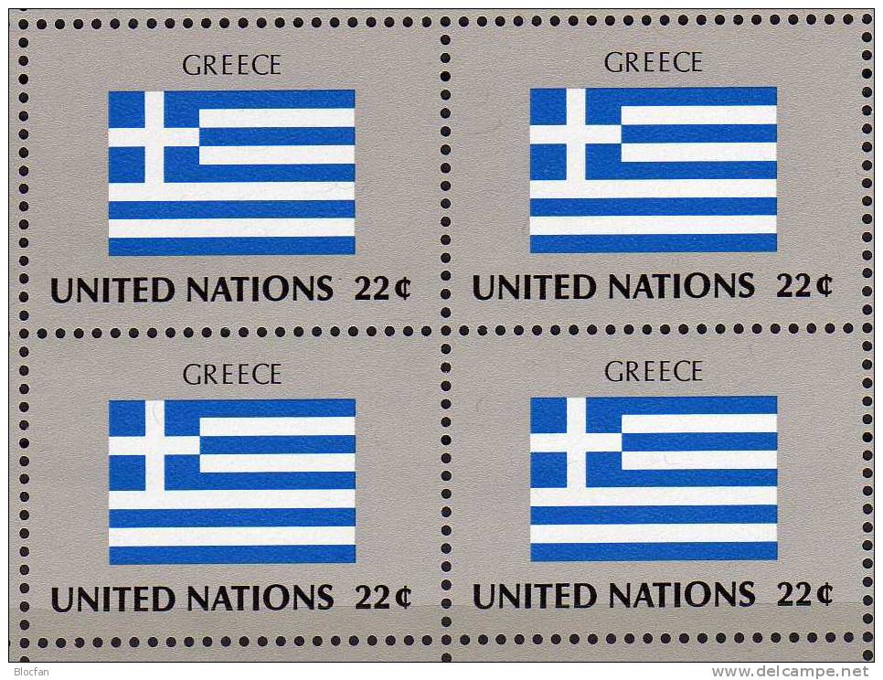 GREECE UN-Flaggen VIII 1987 New York 539+ 4-Block + Kleinbogen ** 16€ - Unused Stamps