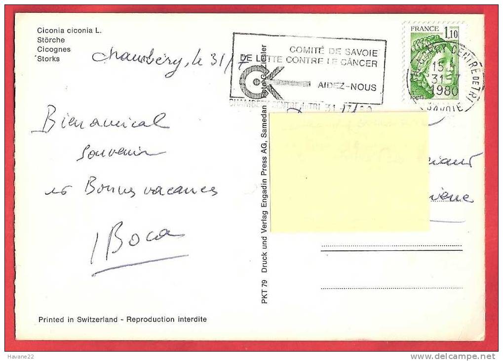 H1392 CICOGNES 1980 2 Scans CACHET CHAMBERY - Oiseaux