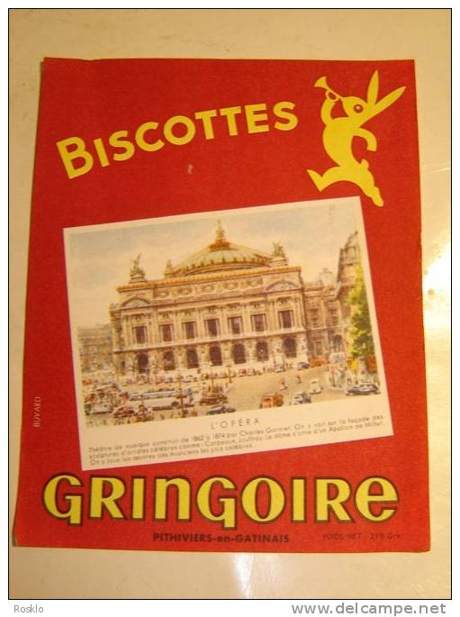 BUVARD / BISCOTTES GRINGOIRE PARIS OPERA  / 15 X 19CM  / TRES BEL ETAT - Biscottes