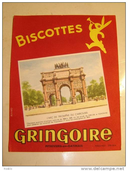 BUVARD / BISCOTTES GRINGOIRE PARIS LE CAROUSSEL DES TUILERIES / 15 X 19CM  / TRES BEL ETAT - Zwieback