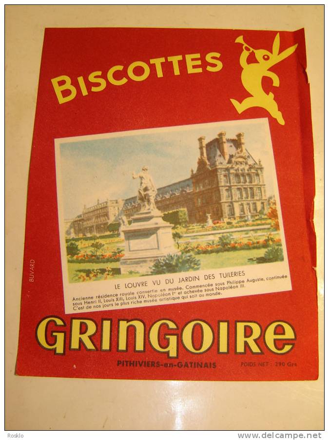 BUVARD / BISCOTTES GRINGOIRE PARIS LE LOUVRE  / 15 X 19CM  / BEL ETAT - Biscotti