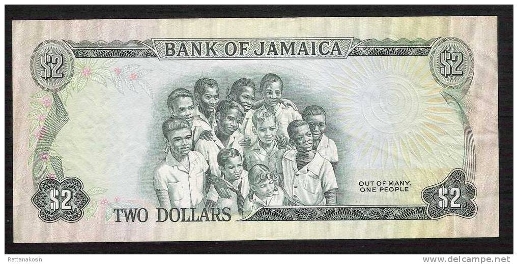 JAMAICA  P55a 2 DOLLARS 1970 #AN  Signature 3 Brown     VF+  1 P.h. - Jamaique