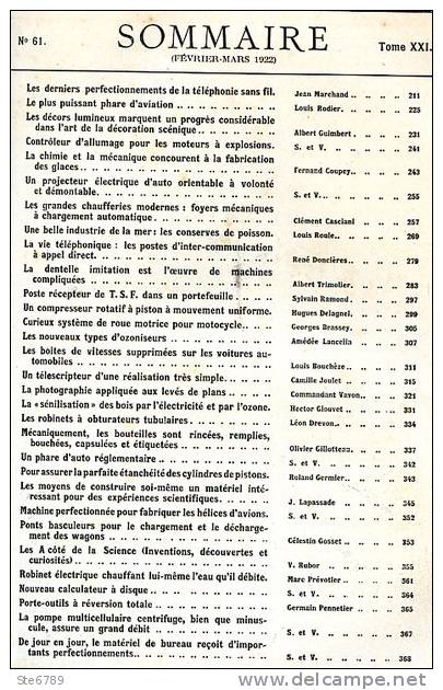 LA SCIENCE ET LA VIE  N° 61 Mars 1922 - 1900 - 1949