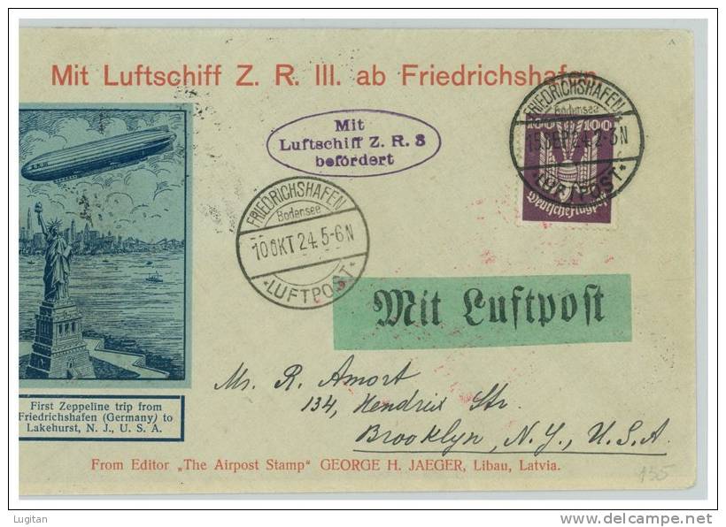 Posta Aerea - Zeppelin - Anno 1924 - Friedrichshaffen To New York . Flug Post - Air Mail - Posta Aerea & Zeppelin