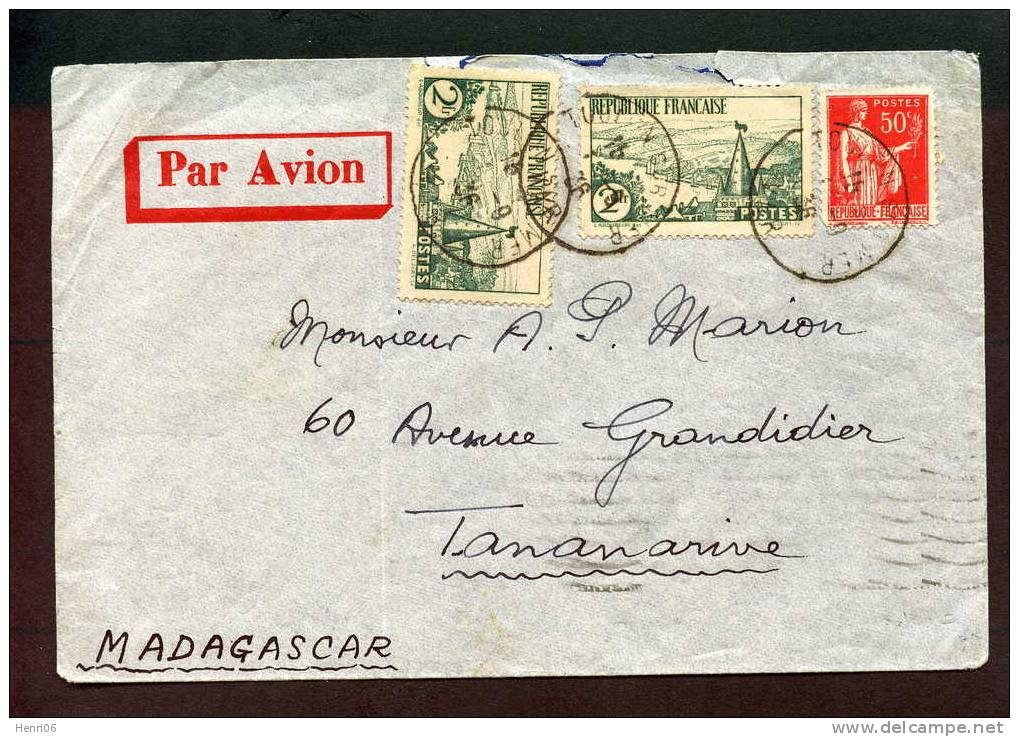 =*= Paix 283+301x2 Sur Lettre Par Avion Toulon>>>>Madagascar - Verso: Marseille-gare-avion 1936 =*= - Cartas & Documentos
