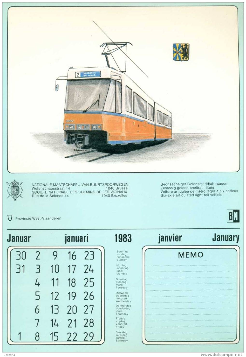 Kalender Als Nieuw - Binnenin Elke Maand Illustratie Tram ! - Groot Formaat: 1981-90