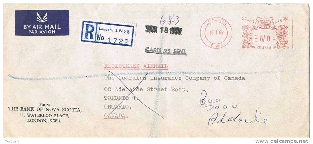 Carta Aerea Certificada LONDON 1968. Franqueo Mecanico. Reexpedite - Covers & Documents