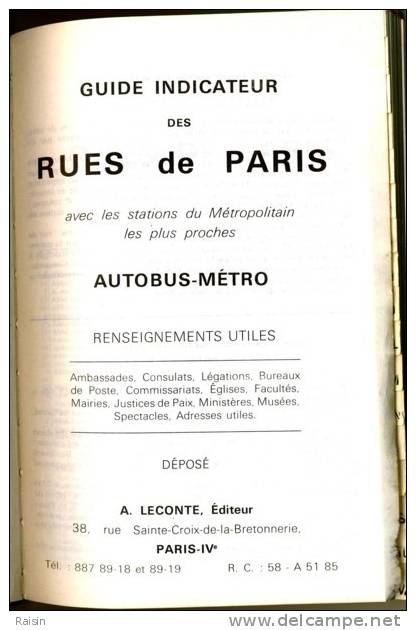 Guide Métro Bus Paris  A. Leconte Editeur 1965 150 Pages Plus Maxi-carte Plan De ParisTBE - Karten/Atlanten