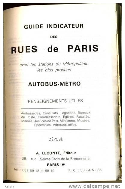 Guide Métro Bus Paris  A. Leconte Editeur 1965 150 Pages Plus Maxi-carte Plan De ParisTBE - Cartes/Atlas
