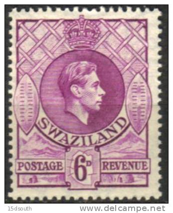 Swaziland - 1938-1954 KGVI 6d P13½x14 Deep Magenta (*) # SG 34a - Swaziland (1968-...)