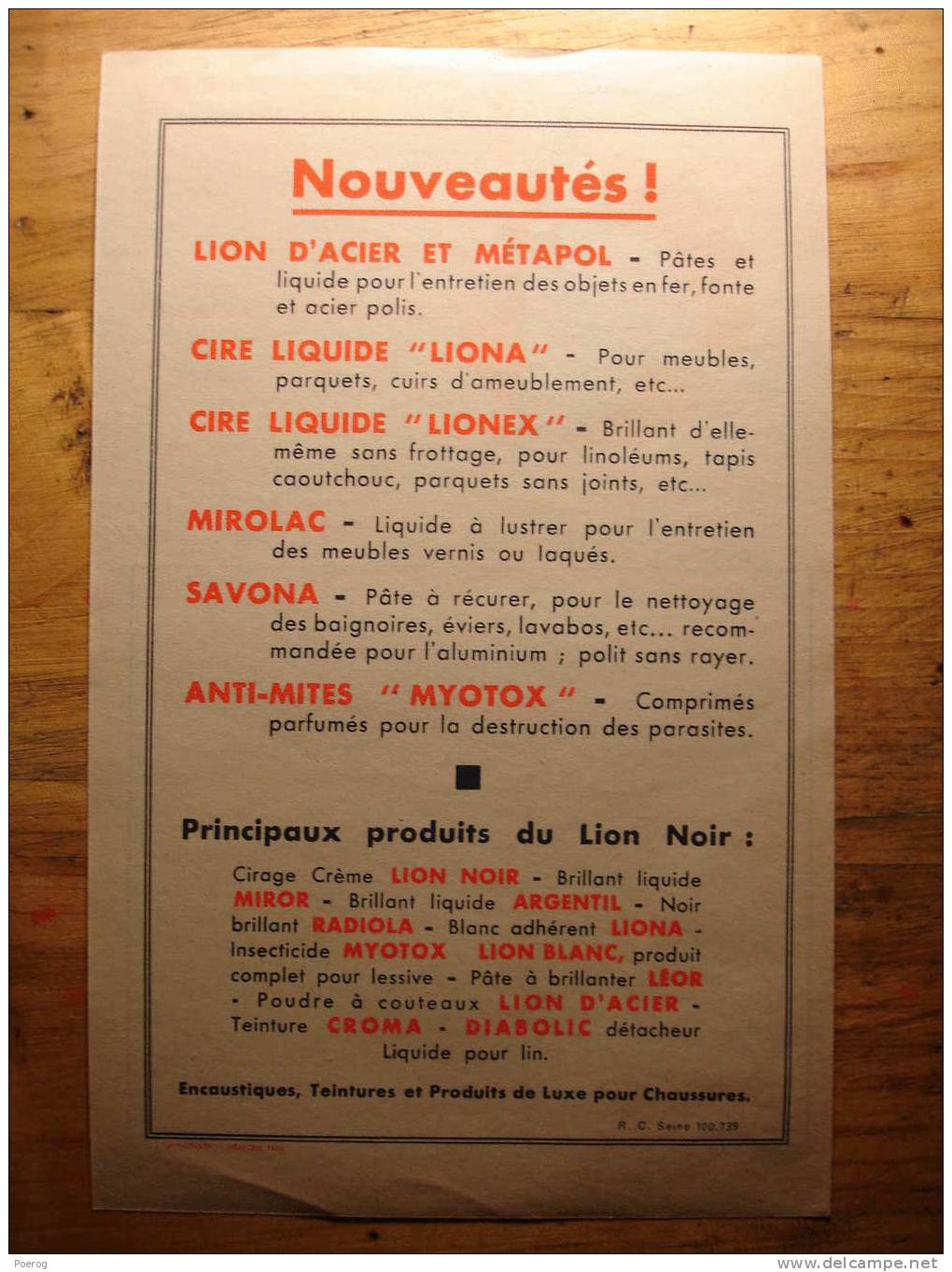 ANCIENNE FACTURE VIERGE - PRODUITS LION D' OR - CIRAGE Etc - Profumeria & Drogheria