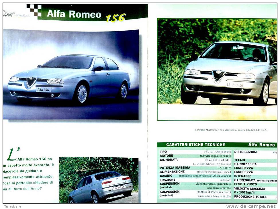 X SCHEDA FICHE TECNICO STORICA CAR COLLECTION DEL PRADO ALFA ROMEO 156 - Motores