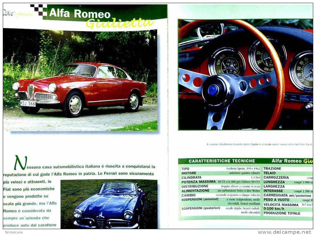 X SCHEDA FICHE TECNICO STORICA CAR COLLECTION DEL PRADO ALFA ROMEO GIULIETTA - Moteurs