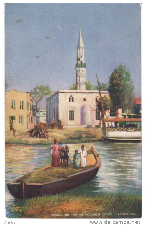 Mosque Alexandria Egypt On The Mahmoudieh Canal, 1910s Vintage Tuck Oilette Postcard #7203 - Alexandria