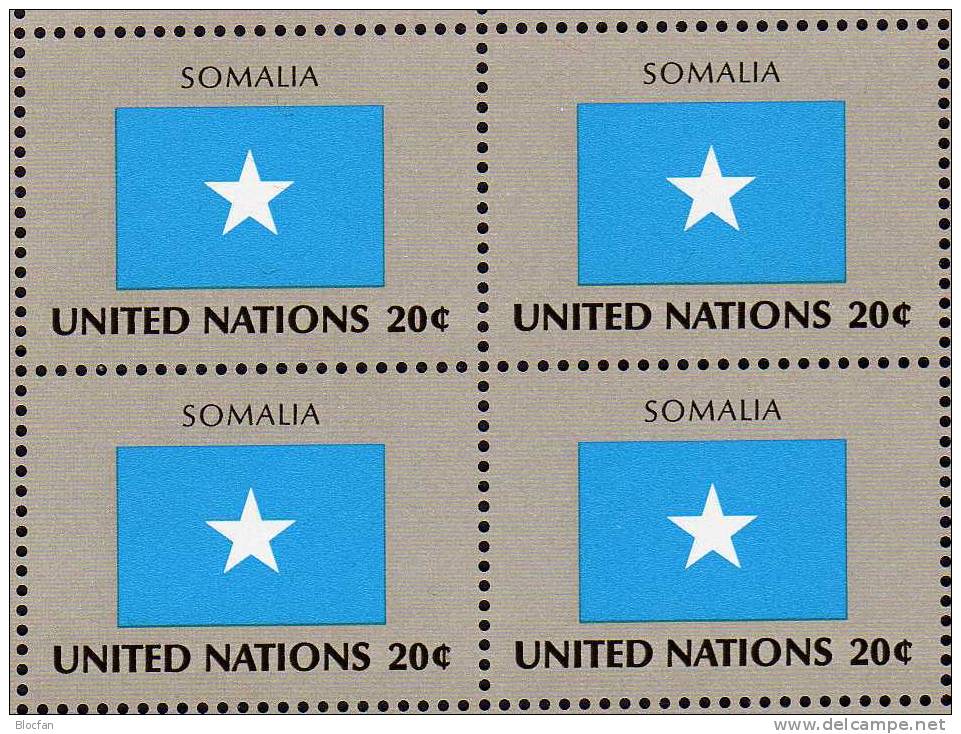 Somalia UN-Flaggen IV 1983 New York 434+ 4-Block + Kleinbogen ** 7€ - Somalie (1960-...)