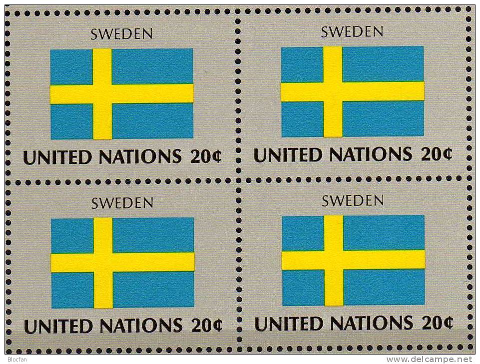 Schweden UN-Flaggen IV 1983 New York 437+ 4-Block + Kleinbogen ** 7€ - Unused Stamps