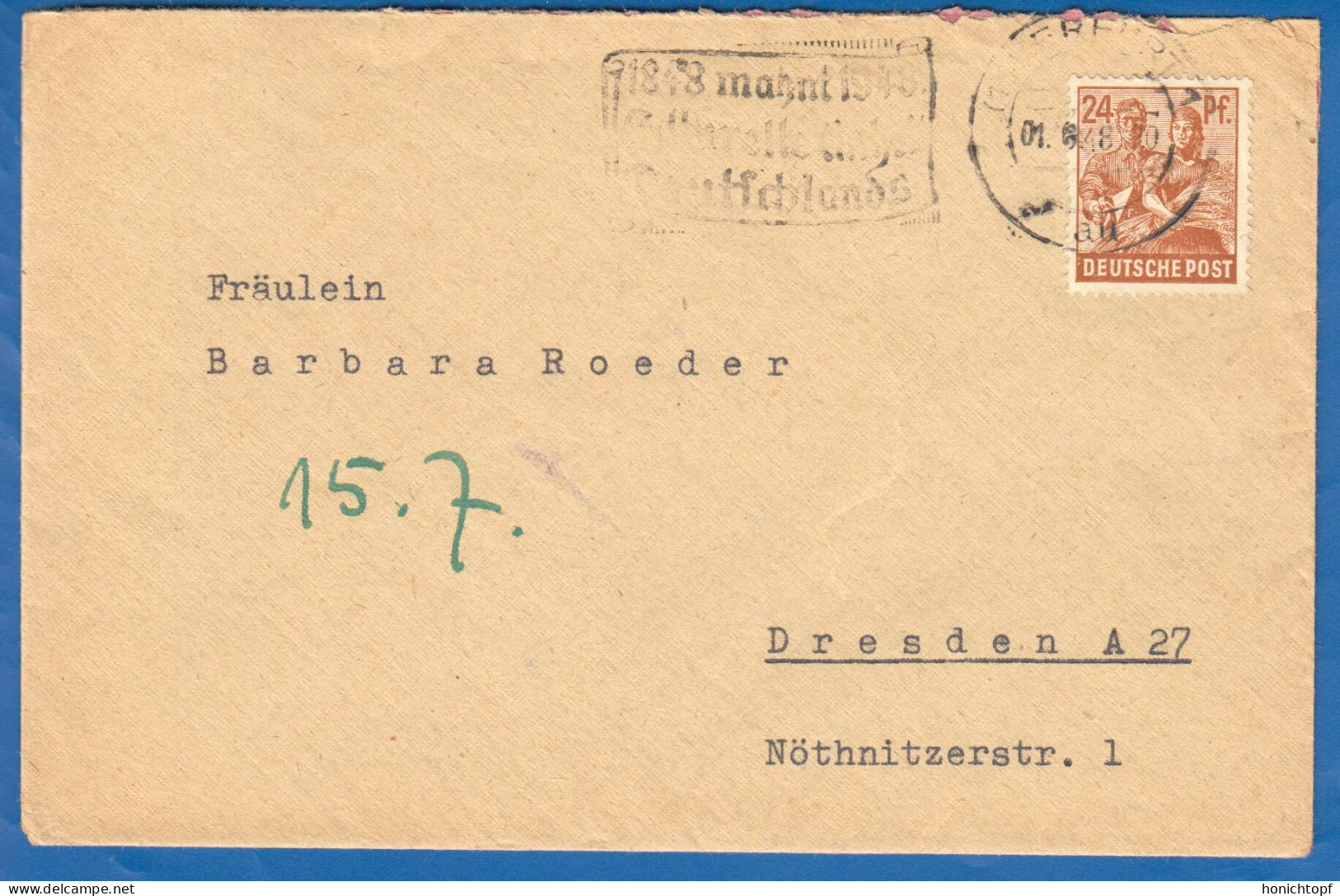 Deutschland; Alliierte Besetzung MiNr. 951; 1948; Erfurt - Covers & Documents