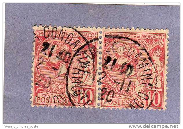 MONACO TIMBRE N° 23 OBLITERE PRINCE ALBERT 1ER 10C ROUGE PAIRE HORIZONTALE - Oblitérés