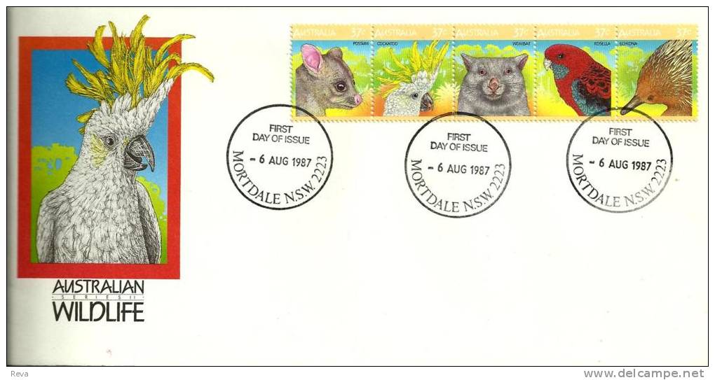 AUSTRALIA FDC WILDLIFE ANIMAL PARROT BIRD 5 SE-TENANT STAMPS DATED 06-08-1987 CTO SG? READ DESCRIPTION !! - Storia Postale