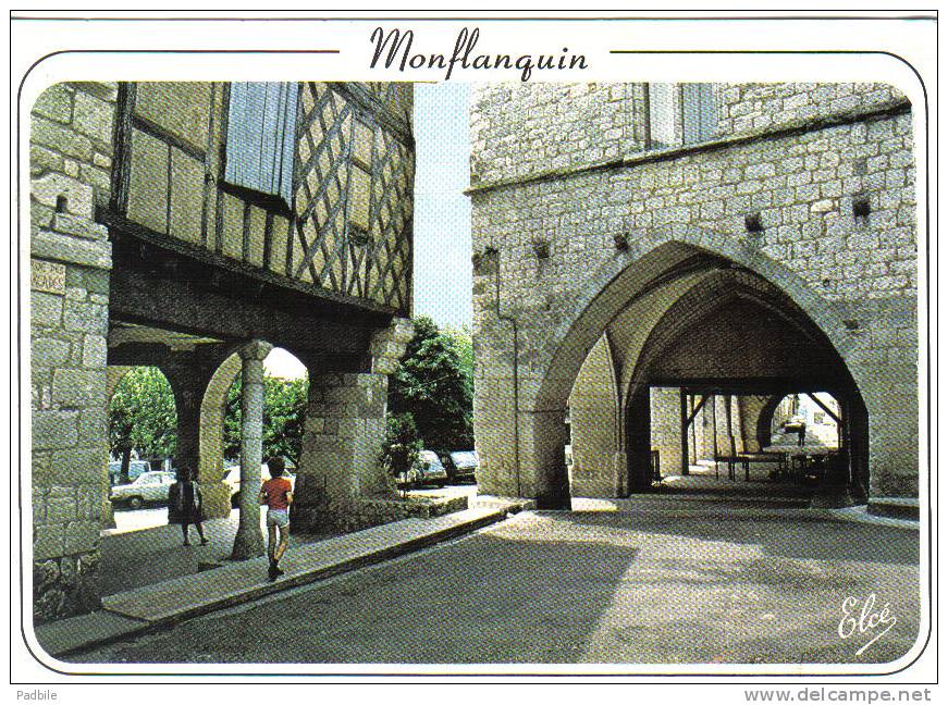 Carte Postale 47. Monflanquin  Les Arcades  Trés Beau Plan - Monflanquin