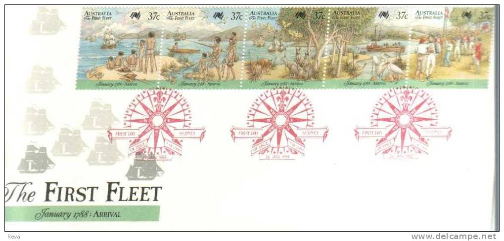 AUSTRALIA  FDC FIRST FLEET SE-TENANT 5 STAMPS SHIP THE ARRIVAL   DATED 26-01-1988 CTO SG? READ DESCRIPTION !! - Covers & Documents