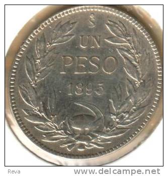 CHILE  1  PESO  WREATH  FRONT EAGLE EMBLEM  BACK 1895  SILVER VF  READ DESCRIPTION CAREFULLY !!! - Chili