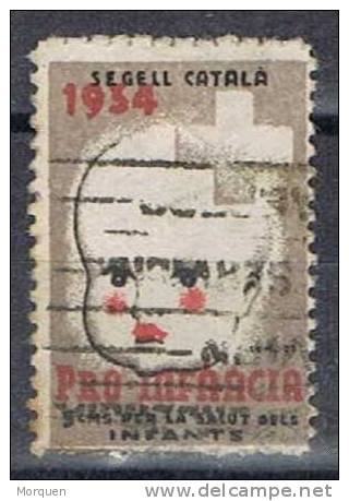 Segell Catalá 1934. Pro Infancia. Benefico Guerra Civil º - Spanish Civil War Labels