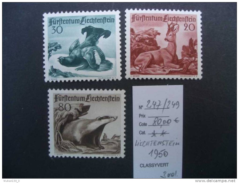 LIECHTENSTEIN  *  *  De1950   "  Faune  :  3eme Série -papier De Fils De Soie  "    3 Val . - Unused Stamps