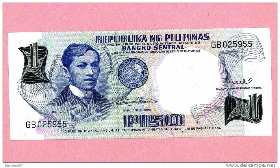 Billet De Banque Nota Banknote Bill 1 PISO JOSE RIZAL PHILIPPINES PILIPINAS FILIPINAS - Filippine