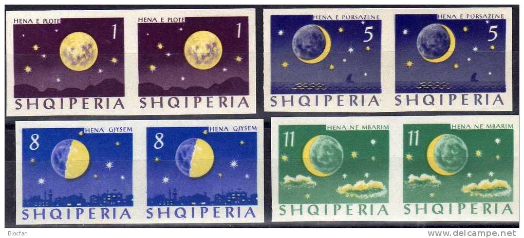 Mond über Stadt-Shilhoulette Weltall Ungezähnt 1964 Albanien 844/7 Paar ** 36€ Mond-Phasen Kosmos Space Set Of Shqiperia - Europa