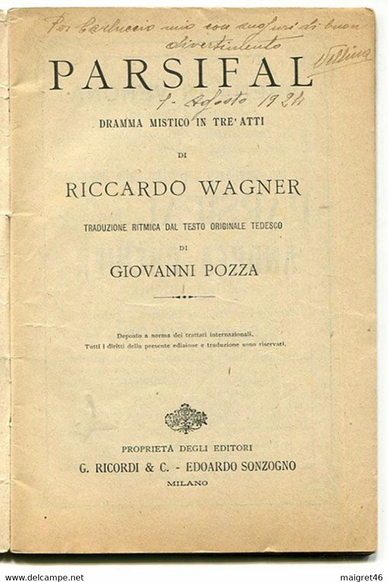 LIBRETTO OPERA LIRICA ARENA DI VERONA PARSIFAL DI RICCARDO WAGNER ANNO 1924 I CAVALIERI DELLA TAVOLA ROTONDA  PERCEVAL - Operaboeken
