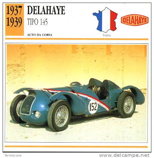 CARS CARD FICHE TECNICO STORICA  DELAHAYE TIPO 145 - Motori