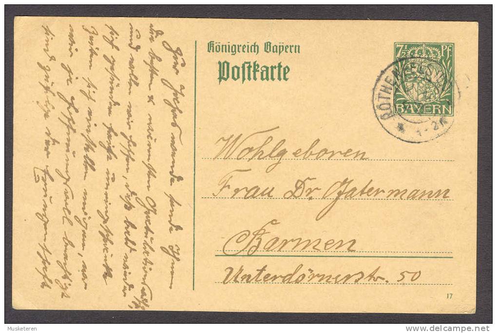 Königreich Bayern Postal Stationery Ganzsache Entier Postkarte ROTHENFELS 1917 To Barmen - Enteros Postales