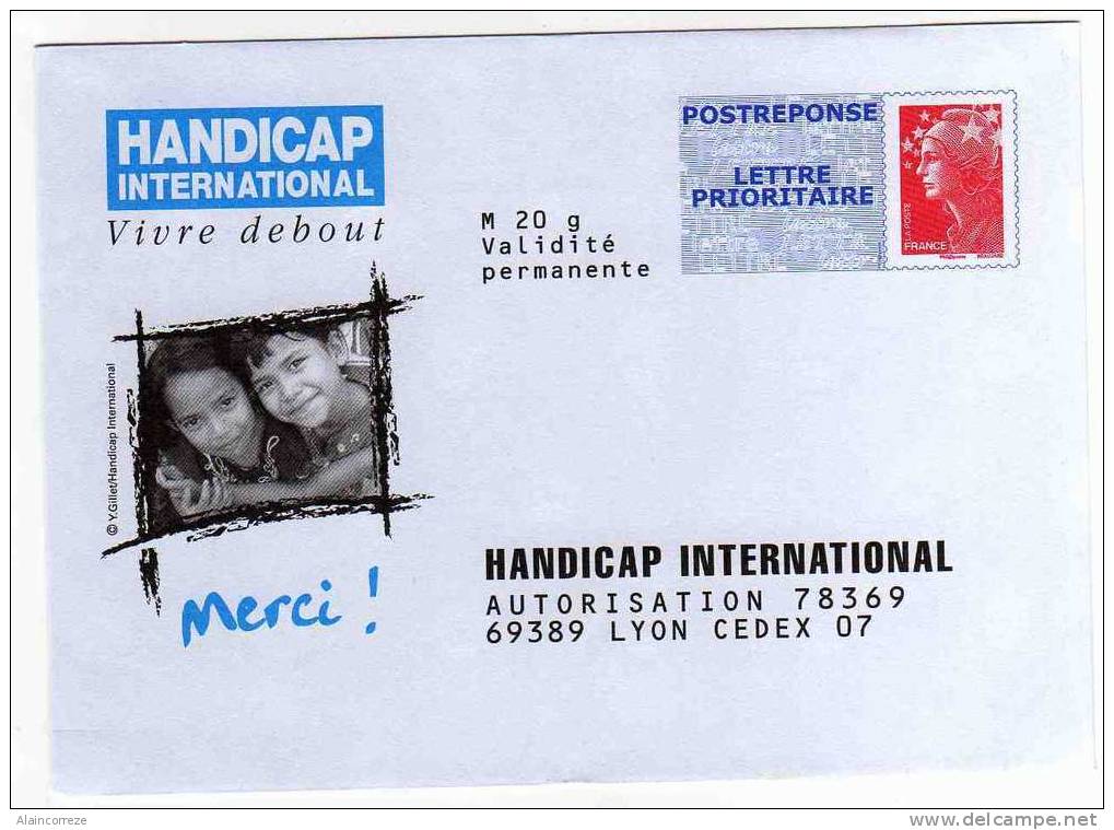 Entier Postal PAP Postreponse Handicap International Rhone Lyon Autorisation 78369 N° Au Dos: 09P270 - PAP: Antwort/Beaujard