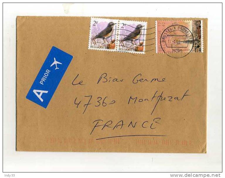 - BELGIQUE . AFFRANCHISSEMENT COMPOSE SUR ENVELOPPE DE 2000  POUR LA FRANCE . - Covers & Documents