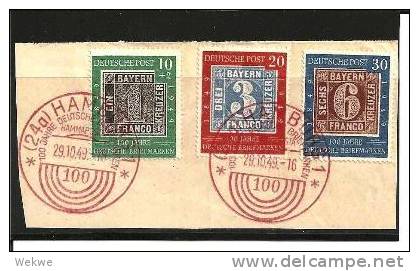 DSP779a/ 100 Jahre Bayrische Briefmarken, Mi.Nr. 113-15. Stempel Hamburg  In Rot O - Gebraucht