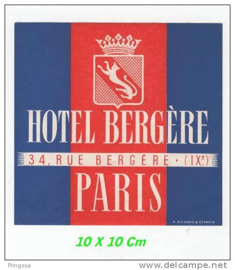 Luggage Label - Hotel Bergére - Paris: Caixa # 8 - Hotel Labels