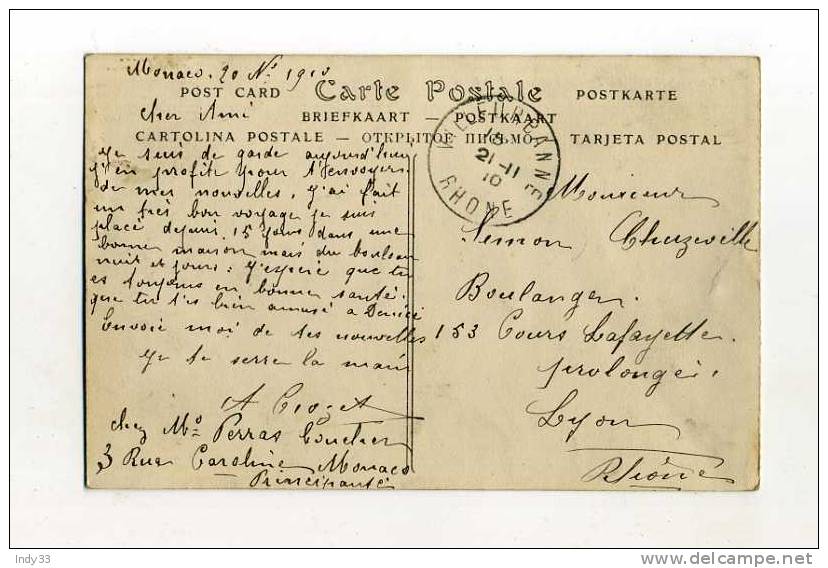 - MONACO . AFFRANCHISSEMENT SIMPLE SUR CP DE 1910   POUR LA FRANCE - Poststempel